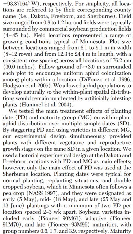 M&M example 3 - Study objective: To describe the vertical distribution of soybean aphid within a soybean plant over time and to define optimal sample units of varying sizes
