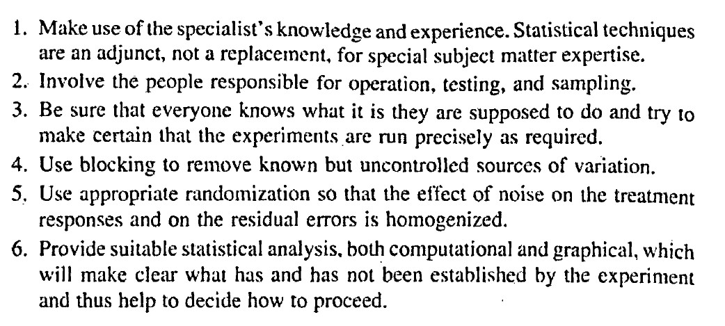 'Principles for conducting valid and efficient experiments'. From Box, Hunter and Hunter (2005).