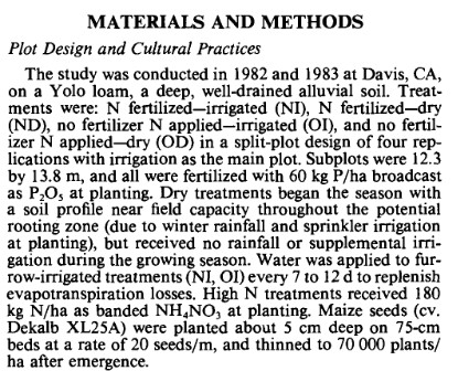 M&M example 2 - Study objective: To understand of stress effects (e.g., water or nitrogen deficit) on senescence of field-grown plants.
